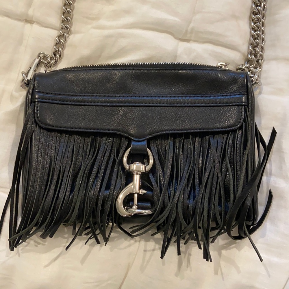 Rebecca Minkoff Black Leather Fringed Crossbody